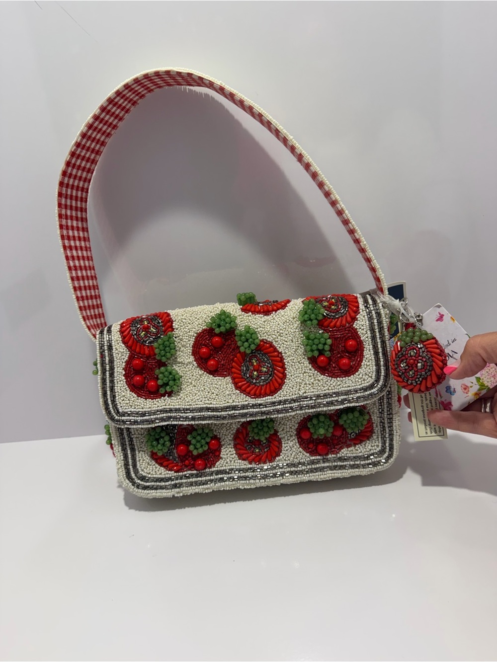 Viral Beaded Bag Tomatoes with Purse Charm Handmade in India NWT